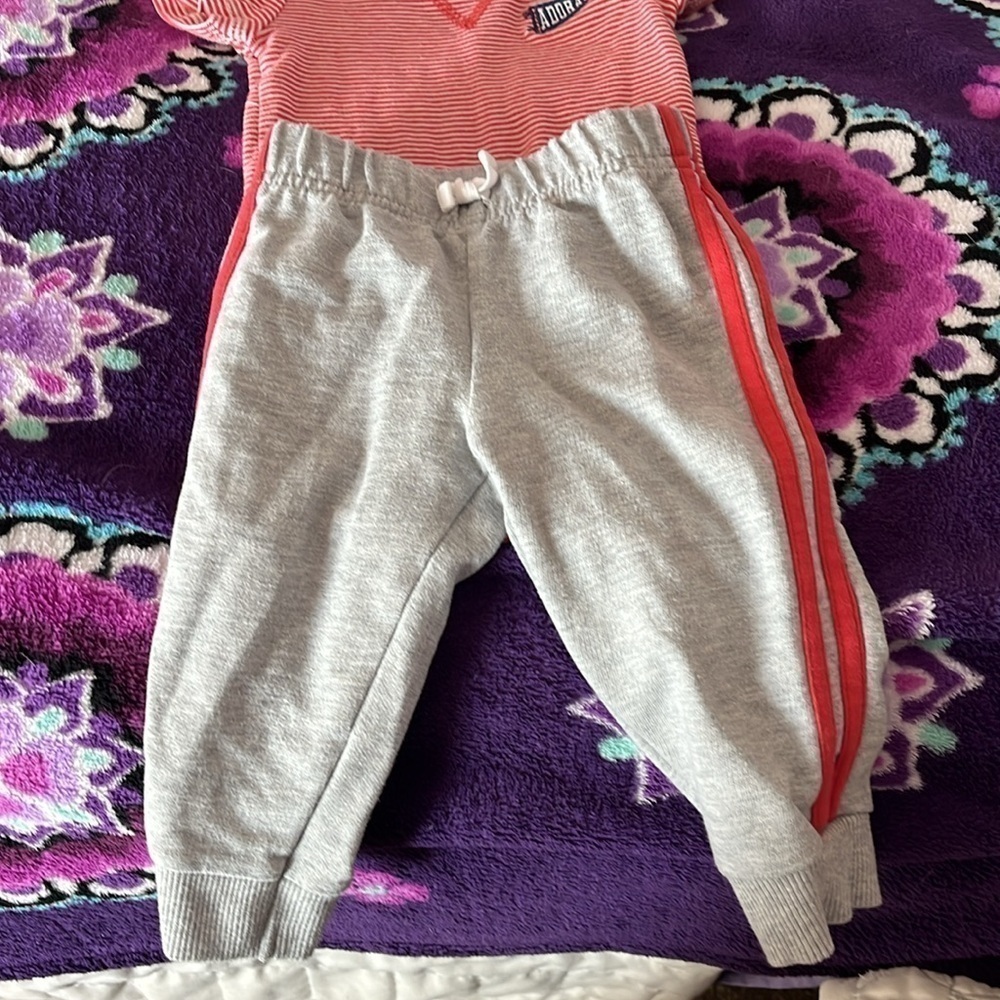 Carter’s Baby Boy’s Red And White Undershirt And Athletic Pants Size 9 Months - Picture 3 of 6